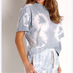 Richer Poorer Tie Dye Crop Boxy Tee T-Shirt Blue Grey and White
